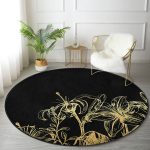 - RealHomes Dijital Baskılı Kaymaz Tabanlı Comfort Yuvarlak Halı - Realhomes  Koyu Zeminde Altın Rengi Çerçeveli Dijital Baskılı Siyah Salon ve Oturma Odası Yıkanabilir Kaymaz Tabanlı Yuvarlak Halı Realhomes