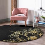 - RealHomes Dijital Baskılı Kaymaz Tabanlı Comfort Yuvarlak Halı - Realhomes  Koyu Zeminde Altın Rengi Çerçeveli Dijital Baskılı Siyah Salon ve Oturma Odası Yıkanabilir Kaymaz Tabanlı Yuvarlak Halı Realhomes