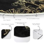 - RealHomes Dijital Baskılı Kaymaz Tabanlı Comfort Yuvarlak Halı - Realhomes  Koyu Zeminde Altın Rengi Çerçeveli Dijital Baskılı Siyah Salon ve Oturma Odası Yıkanabilir Kaymaz Tabanlı Yuvarlak Halı Realhomes