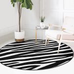 - RealHomes Dijital Baskılı Kaymaz Tabanlı Comfort Yuvarlak Halı - Realhomes Zebra Derisi Desenli Dijital Baskılı Modern Siyah Salon ve Oturma Odası Yıkanabilir Kaymaz Tabanlı Yuvarlak Halı Realhomes