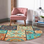 Realhomes Etnik Kareli Özel Tasarım Renkli Salon ve Oturma Odası Yıkanabilir Kaymaz Tabanlı Yuvarlak Halı Realhomes