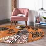 - RealHomes Dijital Baskılı Kaymaz Tabanlı Comfort Yuvarlak Halı - Realhomes Siyahi African Özel Tasarımlı Etnik Turuncu Salon ve Oturma Odası Yıkanabilir Kaymaz Tabanlı Yuvarlak Halı Realhomes