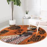 - RealHomes Dijital Baskılı Kaymaz Tabanlı Comfort Yuvarlak Halı - Realhomes Siyahi African Özel Tasarımlı Etnik Turuncu Salon ve Oturma Odası Yıkanabilir Kaymaz Tabanlı Yuvarlak Halı Realhomes