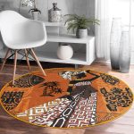 - RealHomes Dijital Baskılı Kaymaz Tabanlı Comfort Yuvarlak Halı - Realhomes Siyahi African Özel Tasarımlı Etnik Turuncu Salon ve Oturma Odası Yıkanabilir Kaymaz Tabanlı Yuvarlak Halı Realhomes