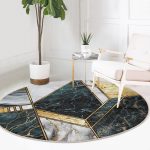 - RealHomes Dijital Baskılı Kaymaz Tabanlı Comfort Yuvarlak Halı - Realhomes  Geometrik Şekilli Mermer Tasarımı Dijital Baskılı Gold Salon ve Oturma Odası Yıkanabilir Kaymaz Tabanlı Yuvarlak Halı Realhomes