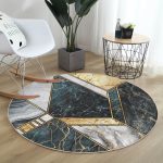 - RealHomes Dijital Baskılı Kaymaz Tabanlı Comfort Yuvarlak Halı - Realhomes  Geometrik Şekilli Mermer Tasarımı Dijital Baskılı Gold Salon ve Oturma Odası Yıkanabilir Kaymaz Tabanlı Yuvarlak Halı Realhomes