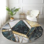 - RealHomes Dijital Baskılı Kaymaz Tabanlı Comfort Yuvarlak Halı - Realhomes  Geometrik Şekilli Mermer Tasarımı Dijital Baskılı Gold Salon ve Oturma Odası Yıkanabilir Kaymaz Tabanlı Yuvarlak Halı Realhomes