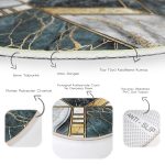 - RealHomes Dijital Baskılı Kaymaz Tabanlı Comfort Yuvarlak Halı - Realhomes  Geometrik Şekilli Mermer Tasarımı Dijital Baskılı Gold Salon ve Oturma Odası Yıkanabilir Kaymaz Tabanlı Yuvarlak Halı Realhomes