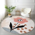 Realhomes Bohem Gül Tasarımlı Renkli Salon ve Oturma Odası Yıkanabilir Kaymaz Tabanlı Yuvarlak Kadife Halı Realhomes