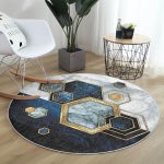 - RealHomes Dijital Baskılı Kaymaz Tabanlı Comfort Yuvarlak Halı - Realhomes  Mermer Motifli Geometrik Tasarımlı Lacivert Salon ve Oturma Odası Yıkanabilir Kaymaz Tabanlı Yuvarlak Halı Realhomes