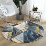 - RealHomes Dijital Baskılı Kaymaz Tabanlı Comfort Yuvarlak Halı - Realhomes  Geometrik Mermer Özel Tasarımlı Lacivert Salon ve Oturma Odası Yıkanabilir Kaymaz Tabanlı Yuvarlak Halı Realhomes