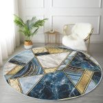 - RealHomes Dijital Baskılı Kaymaz Tabanlı Comfort Yuvarlak Halı - Realhomes  Geometrik Mermer Özel Tasarımlı Lacivert Salon ve Oturma Odası Yıkanabilir Kaymaz Tabanlı Yuvarlak Halı Realhomes
