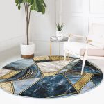 - RealHomes Dijital Baskılı Kaymaz Tabanlı Comfort Yuvarlak Halı - Realhomes  Geometrik Mermer Özel Tasarımlı Lacivert Salon ve Oturma Odası Yıkanabilir Kaymaz Tabanlı Yuvarlak Halı Realhomes