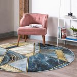 - RealHomes Dijital Baskılı Kaymaz Tabanlı Comfort Yuvarlak Halı - Realhomes  Geometrik Mermer Özel Tasarımlı Lacivert Salon ve Oturma Odası Yıkanabilir Kaymaz Tabanlı Yuvarlak Halı Realhomes