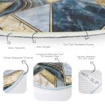 - RealHomes Dijital Baskılı Kaymaz Tabanlı Comfort Yuvarlak Halı - Realhomes  Geometrik Mermer Özel Tasarımlı Lacivert Salon ve Oturma Odası Yıkanabilir Kaymaz Tabanlı Yuvarlak Halı Realhomes