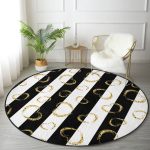 - RealHomes Dijital Baskılı Kaymaz Tabanlı Comfort Yuvarlak Halı - Realhomes  Realhomes Siyah Beyaz Çizgili Gold Halkalar Mutfak Yıkanabilir Kaymaz Tabanlı Yuvarlak Kadife Halı Realhomes