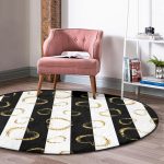 - RealHomes Dijital Baskılı Kaymaz Tabanlı Comfort Yuvarlak Halı - Realhomes  Realhomes Siyah Beyaz Çizgili Gold Halkalar Mutfak Yıkanabilir Kaymaz Tabanlı Yuvarlak Kadife Halı Realhomes