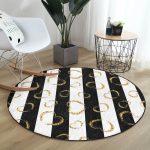 - RealHomes Dijital Baskılı Kaymaz Tabanlı Comfort Yuvarlak Halı - Realhomes  Realhomes Siyah Beyaz Çizgili Gold Halkalar Mutfak Yıkanabilir Kaymaz Tabanlı Yuvarlak Kadife Halı Realhomes