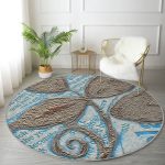 - RealHomes Dijital Baskılı Kaymaz Tabanlı Comfort Yuvarlak Halı - Realhomes  Kabartma Yüzey Yaprak Desenli Dijital Baskılı Kahverengi Salon ve Oturma Odası Yıkanabilir Kaymaz Tabanlı Yuvarlak Halı Realhomes