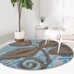 - RealHomes Dijital Baskılı Kaymaz Tabanlı Comfort Yuvarlak Halı - Realhomes  Kabartma Yüzey Yaprak Desenli Dijital Baskılı Kahverengi Salon ve Oturma Odası Yıkanabilir Kaymaz Tabanlı Yuvarlak Halı Realhomes