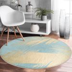 - RealHomes Dijital Baskılı Kaymaz Tabanlı Comfort Yuvarlak Halı - Realhomes  Mavi Zemin Yaprak İllüstrasyon Desenli Dijital Baskılı Gold Salon ve Oturma Odası Yıkanabilir Kaymaz Tabanlı Yuvarlak Halı Realhomes