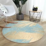 - RealHomes Dijital Baskılı Kaymaz Tabanlı Comfort Yuvarlak Halı - Realhomes  Mavi Zemin Yaprak İllüstrasyon Desenli Dijital Baskılı Gold Salon ve Oturma Odası Yıkanabilir Kaymaz Tabanlı Yuvarlak Halı Realhomes