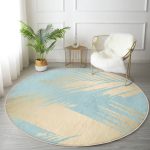 - RealHomes Dijital Baskılı Kaymaz Tabanlı Comfort Yuvarlak Halı - Realhomes  Mavi Zemin Yaprak İllüstrasyon Desenli Dijital Baskılı Gold Salon ve Oturma Odası Yıkanabilir Kaymaz Tabanlı Yuvarlak Halı Realhomes