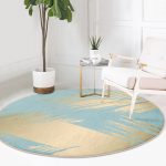 - RealHomes Dijital Baskılı Kaymaz Tabanlı Comfort Yuvarlak Halı - Realhomes  Mavi Zemin Yaprak İllüstrasyon Desenli Dijital Baskılı Gold Salon ve Oturma Odası Yıkanabilir Kaymaz Tabanlı Yuvarlak Halı Realhomes