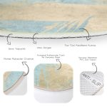 - RealHomes Dijital Baskılı Kaymaz Tabanlı Comfort Yuvarlak Halı - Realhomes  Mavi Zemin Yaprak İllüstrasyon Desenli Dijital Baskılı Gold Salon ve Oturma Odası Yıkanabilir Kaymaz Tabanlı Yuvarlak Halı Realhomes