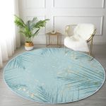 - RealHomes Dijital Baskılı Kaymaz Tabanlı Comfort Yuvarlak Halı - Realhomes  Mavi Zemin Yaprak Tasarım Desenli Dijital Baskılı Turkuaz Salon ve Oturma Odası Yıkanabilir Kaymaz Tabanlı Yuvarlak Halı Realhomes