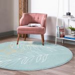 - RealHomes Dijital Baskılı Kaymaz Tabanlı Comfort Yuvarlak Halı - Realhomes  Mavi Simli Zemin Yapraklı Tasarım Desenli Dijital Baskılı Turkuaz Salon ve Oturma Odası Yıkanabilir Kaymaz Tabanlı Yuvarlak Halı Realhomes