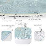 - RealHomes Dijital Baskılı Kaymaz Tabanlı Comfort Yuvarlak Halı - Realhomes  Mavi Simli Zemin Yapraklı Tasarım Desenli Dijital Baskılı Turkuaz Salon ve Oturma Odası Yıkanabilir Kaymaz Tabanlı Yuvarlak Halı Realhomes