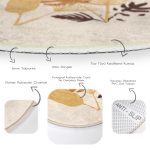 - RealHomes Dijital Baskılı Kaymaz Tabanlı Comfort Yuvarlak Halı - Realhomes  Tropik Yaprak Motifli Soft Tasarımlı Krem Salon ve Oturma Odası Yıkanabilir Kaymaz Tabanlı Yuvarlak Halı Realhomes