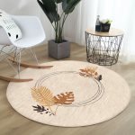 - RealHomes Dijital Baskılı Kaymaz Tabanlı Comfort Yuvarlak Halı - Realhomes  Realhomes Tropik Yaprak Motifli Krem Salon ve Oturma Odası Yıkanabilir Kaymaz Tabanlı Yuvarlak Kadife Halı Realhomes