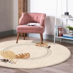 - RealHomes Dijital Baskılı Kaymaz Tabanlı Comfort Yuvarlak Halı - Realhomes  Realhomes Tropik Yaprak Motifli Krem Salon ve Oturma Odası Yıkanabilir Kaymaz Tabanlı Yuvarlak Kadife Halı Realhomes