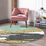 Gold Detaylı Modern Motifler Dijital Baskılı Salon ve Oturma Odası Yıkanabilir Kaymaz Tabanlı Yuvarlak Halı Realhomes