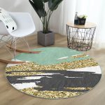 Gold Detaylı Modern Motifler Dijital Baskılı Salon ve Oturma Odası Yıkanabilir Kaymaz Tabanlı Yuvarlak Halı Realhomes