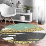 Gold Detaylı Modern Motifler Dijital Baskılı Salon ve Oturma Odası Yıkanabilir Kaymaz Tabanlı Yuvarlak Halı Realhomes