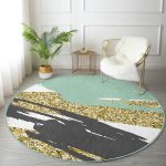 Gold Detaylı Modern Motifler Dijital Baskılı Salon ve Oturma Odası Yıkanabilir Kaymaz Tabanlı Yuvarlak Halı Realhomes