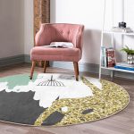 - RealHomes Dijital Baskılı Kaymaz Tabanlı Comfort Yuvarlak Halı - Realhomes Kafes Ve Kuş Motifli Gold Modern Motifler Dijital Baskılı Salon ve Oturma Odası Yıkanabilir Kaymaz Tabanlı Yuvarlak Halı Realhomes