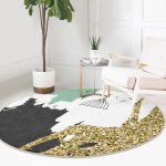- RealHomes Dijital Baskılı Kaymaz Tabanlı Comfort Yuvarlak Halı - Realhomes Kafes Ve Kuş Motifli Gold Modern Motifler Dijital Baskılı Salon ve Oturma Odası Yıkanabilir Kaymaz Tabanlı Yuvarlak Halı Realhomes