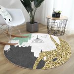 - RealHomes Dijital Baskılı Kaymaz Tabanlı Comfort Yuvarlak Halı - Realhomes Kafes Ve Kuş Motifli Gold Modern Motifler Dijital Baskılı Salon ve Oturma Odası Yıkanabilir Kaymaz Tabanlı Yuvarlak Halı Realhomes