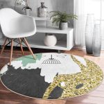 - RealHomes Dijital Baskılı Kaymaz Tabanlı Comfort Yuvarlak Halı - Realhomes Kafes Ve Kuş Motifli Gold Modern Motifler Dijital Baskılı Salon ve Oturma Odası Yıkanabilir Kaymaz Tabanlı Yuvarlak Halı Realhomes