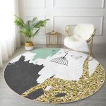 - RealHomes Dijital Baskılı Kaymaz Tabanlı Comfort Yuvarlak Halı - Realhomes Kafes Ve Kuş Motifli Gold Modern Motifler Dijital Baskılı Salon ve Oturma Odası Yıkanabilir Kaymaz Tabanlı Yuvarlak Halı Realhomes
