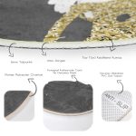 - RealHomes Dijital Baskılı Kaymaz Tabanlı Comfort Yuvarlak Halı - Realhomes Kafes Ve Kuş Motifli Gold Modern Motifler Dijital Baskılı Salon ve Oturma Odası Yıkanabilir Kaymaz Tabanlı Yuvarlak Halı Realhomes