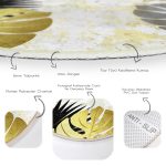 - RealHomes Dijital Baskılı Kaymaz Tabanlı Comfort Yuvarlak Halı - Realhomes  Mermer Zeminli Gold Ve Siyah Yapraklar Dijital Baskılı Modern Salon ve Oturma Odası Yıkanabilir Kaymaz Tabanlı Yuvarlak Halı Realhomes