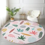 Renkli Amazon Yapraklı Motifler Dijital Baskılı Modern Salon ve Oturma Odası Yıkanabilir Kaymaz Tabanlı Yuvarlak Halı Realhomes