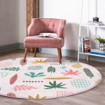 Renkli Amazon Yapraklı Motifler Dijital Baskılı Modern Salon ve Oturma Odası Yıkanabilir Kaymaz Tabanlı Yuvarlak Halı Realhomes