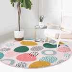 Sanatsal Modern Tasarımlı Dijital Baskılı Renkli Salon ve Oturma Odası Yıkanabilir Kaymaz Tabanlı Yuvarlak Halı Realhomes