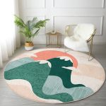 Renkli Dağ Desenli Dijital Baskılı Modern Salon ve Oturma Odası Yıkanabilir Kaymaz Tabanlı Yuvarlak Halı Realhomes